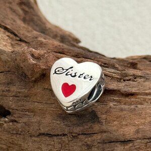 Pandora Love Sister Exclusive Heart Bead S925 Silver Charm For Bracelet